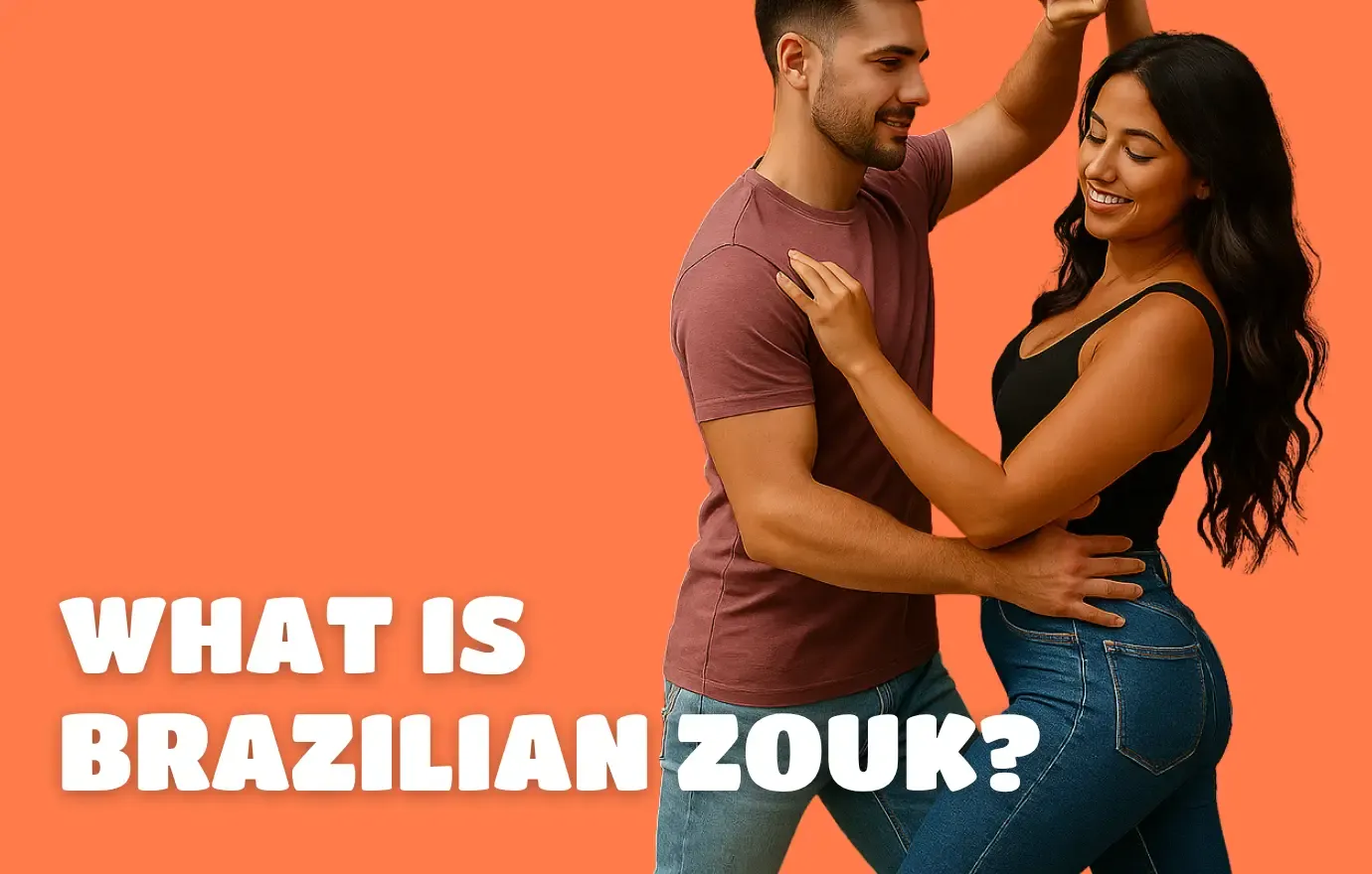 Un couple danse le Zouk brésilien à côté des mots « Qu’est-ce que le Zouk brésilien ? »