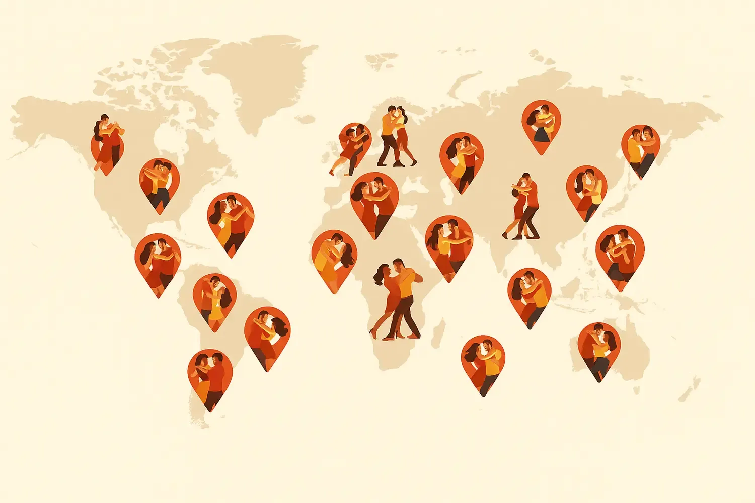 Ilustración de un mapa mundial del Zouk brasileño