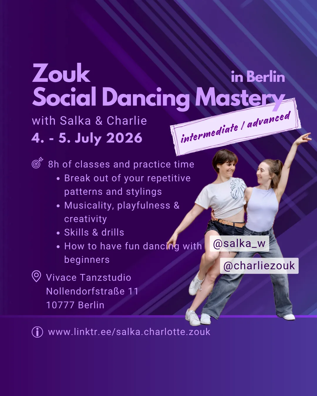 Zouk Social Dancing Mastery (int/adv) with Salka & Charlie