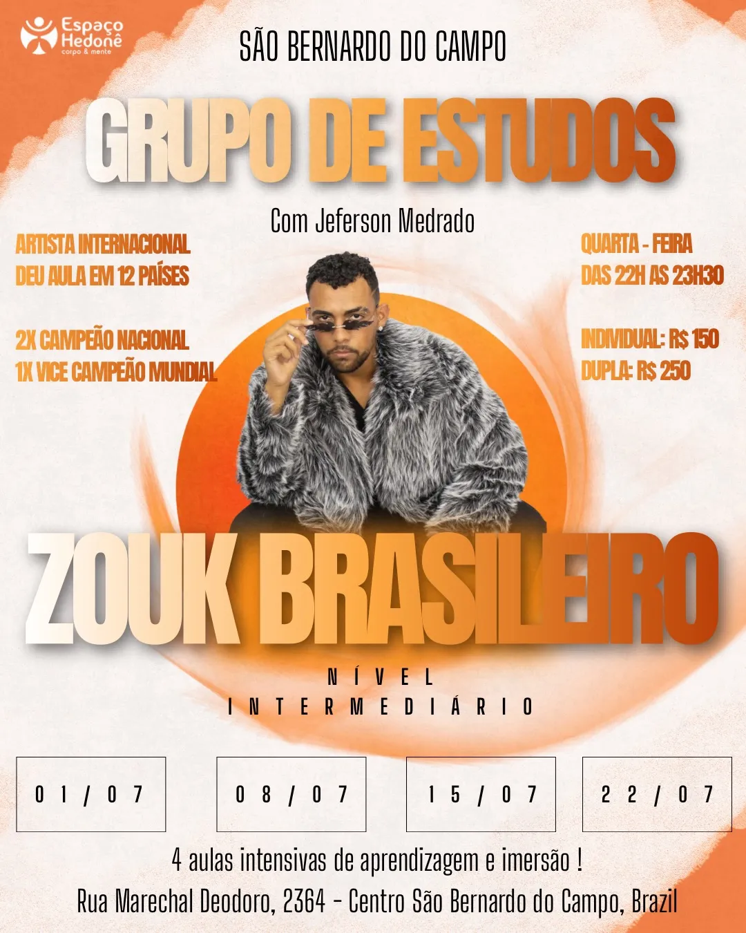 Grupo de Estudos de Zouk Brasileiro - Nível Intermediário com Jeferson Medrado