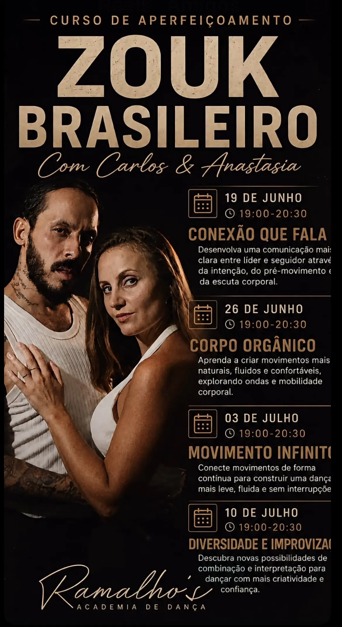 Curso de aperfeiçoamento de Zouk Brasileiro - Com Carlos Oliveira & Anastasia