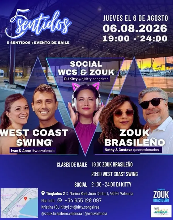 5 Sentidos - Evento de baile: West Coast Swing + Zouk Brasileño