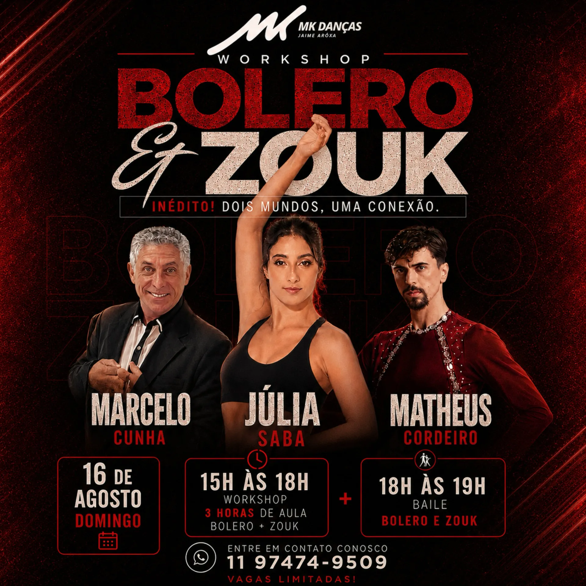 Workshop de Bolero & Zouk com Marcelo Cunha, Júlia Saba e Matheus Cordeiro