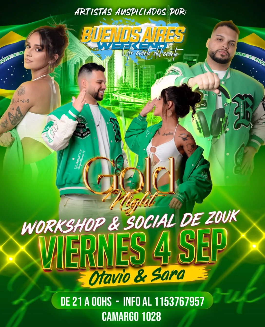 Gold Night Presenta – Workshop de Zouk + Baile social con Otavio & Sara