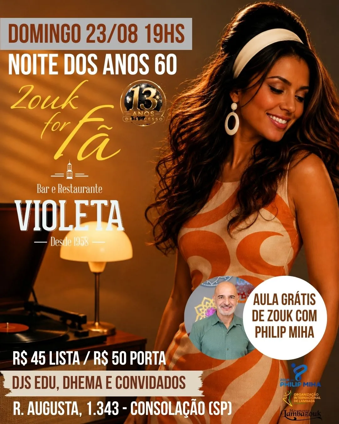 Zouk For Fã - Noite dos Anos 60