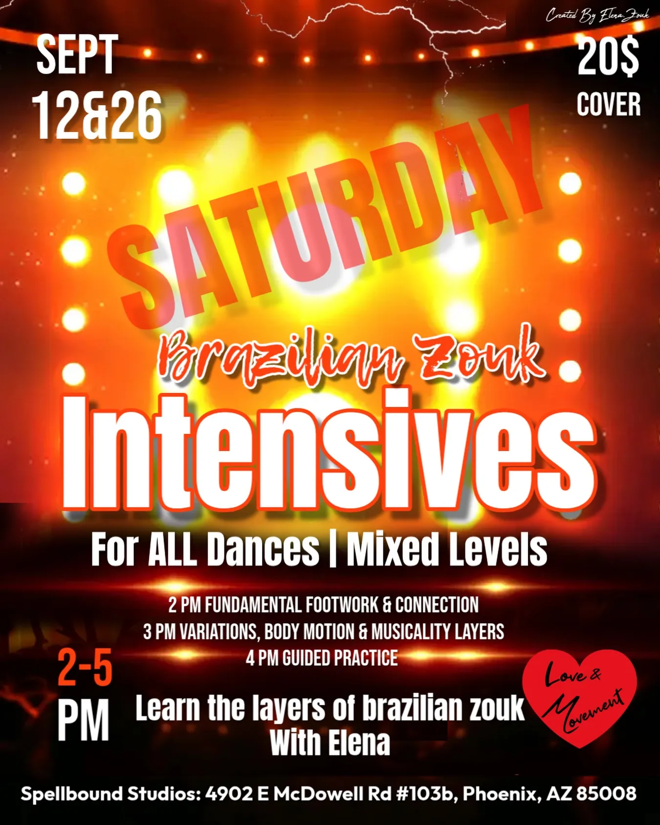 Saturday Brazilian Zouk Intensives with Elena